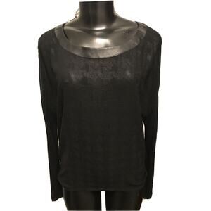Small Trouve Long Sleeve Sheer Faux Leather Trim Women's Top
